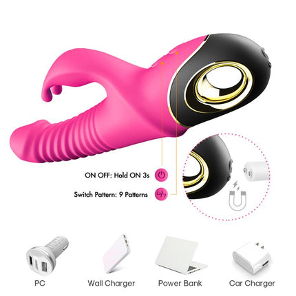 Vibrator with Thrusting and 360º Wiggling Pink