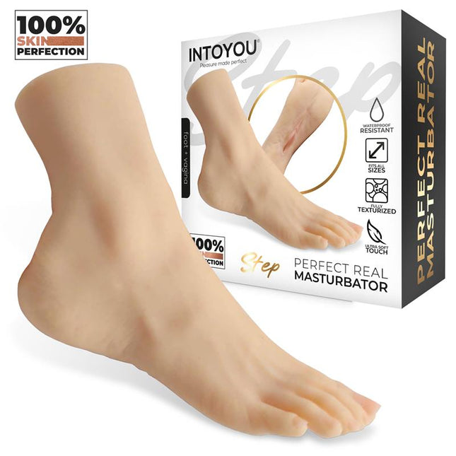 Step Foot with Vagina Masturbator right foot in body-safe silicone with realistic toes and textured sole canal