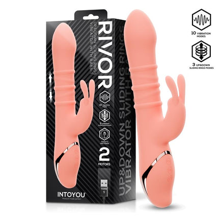 Rivor vibrator with sliding shaft rings, flexible bunny ears, silicone body, and dual-stimulation design