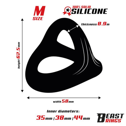 Triple Cock Ring Solid Silicone 44 38 35 mm Size M