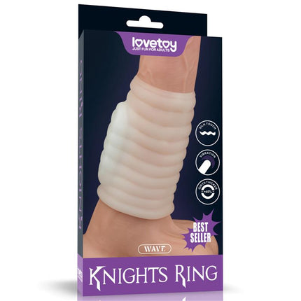 Vibrating Penis Sleeve Wave Knights in soft TPE with textured sleeve design and vibrating ring for added girth