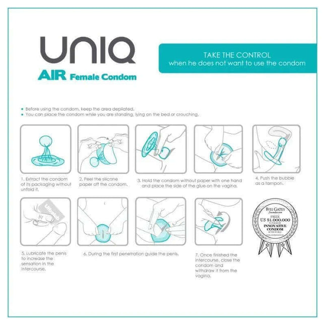 Uniq Air Female Condoms 3-pack latex-free spermicide-free for discreet, comfortable protection