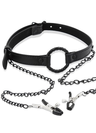 O Ring Gag and Nipple Clamps Vegan Leather