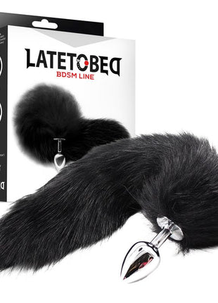 Metal Butt Plug Foxy Tail Velvet Touch 40 cm Black