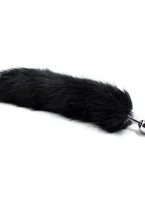 Metal Butt Plug Foxy Tail Velvet Touch 40 cm Black
