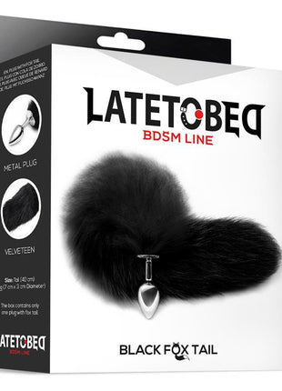 Metal Butt Plug Foxy Tail Velvet Touch 40 cm Black