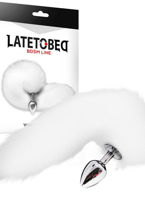 Metal Butt Plug with Foxy Tail Velvet Touch 40 cm White