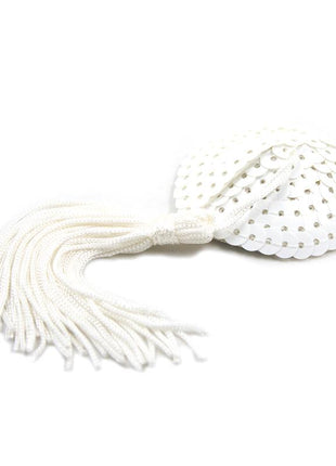 Sequin Nipple Cover with Tassel White