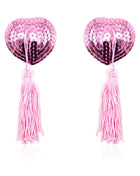 Self Adhesive Heart Sequin Nipple Cover with Tassel Pink