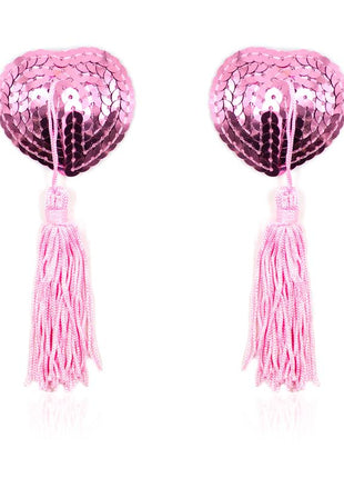 Self Adhesive Heart Sequin Nipple Cover with Tassel Pink