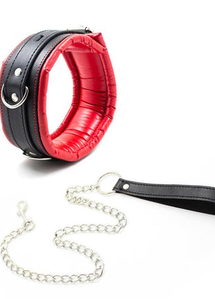 Collar With Metal Leash Padded Interior Red Black