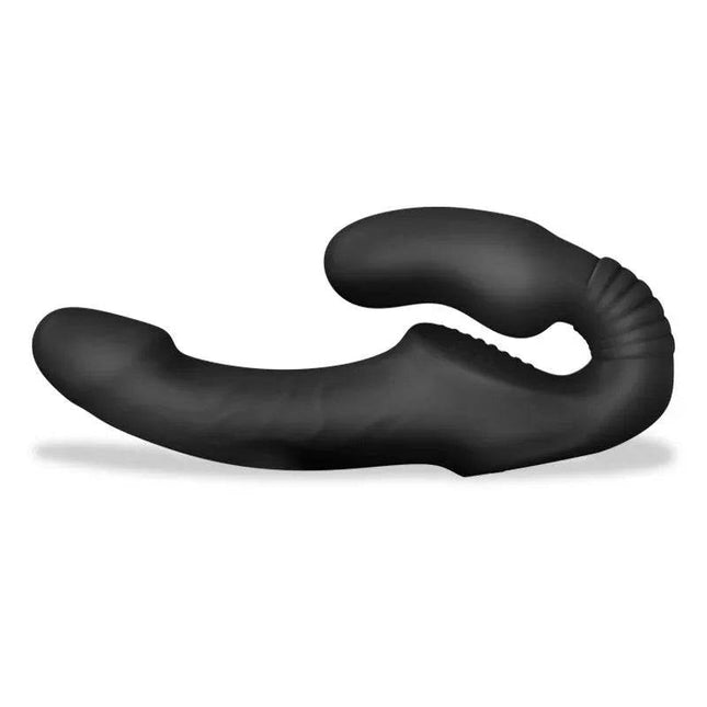 Strapless Strapon double vibrator with remote control and three motors in premium silicone for couples and solo use