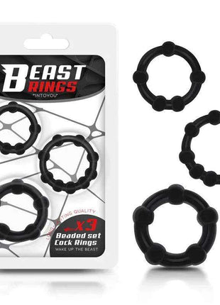 Set of 3 Cock Ring Beaded Flexible Black