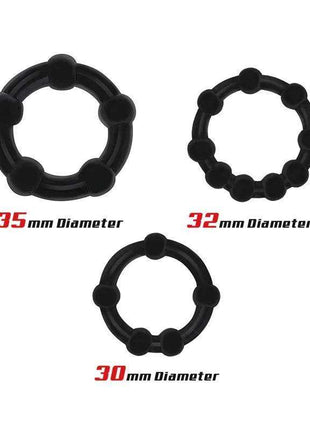 Set of 3 Cock Ring Beaded Flexible Black