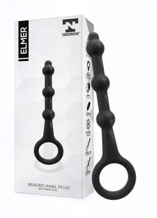 Elmer Beaded Butt Plug with Easy Pull Ring Silicone Black