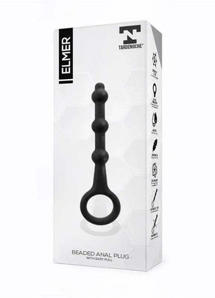 Elmer Beaded Butt Plug with Easy Pull Ring Silicone Black