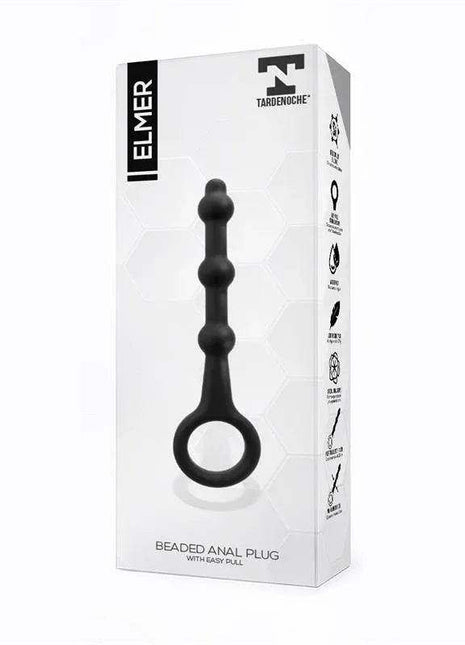 Elmer Beaded Butt Plug with Easy Pull Ring Silicone Black