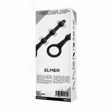 Elmer Beaded Butt Plug with Easy Pull Ring Silicone Black