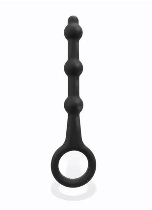 Elmer Beaded Butt Plug with Easy Pull Ring Silicone Black