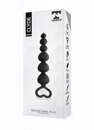 Clyde Beaded Butt Plug with Easy Pull Ring Silicone Black