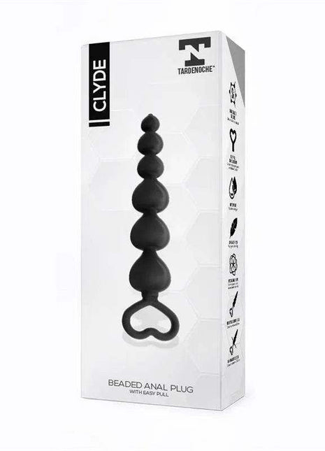 Clyde Beaded Butt Plug with Easy Pull Ring Silicone Black