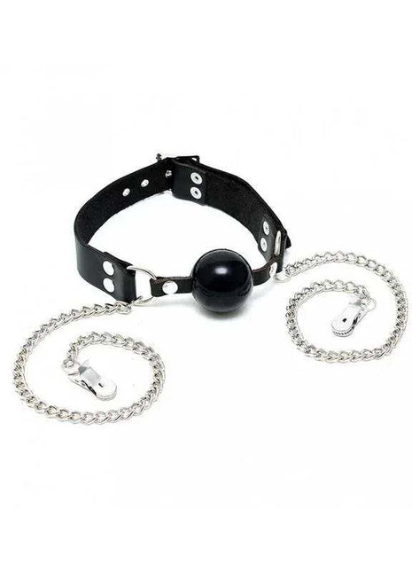 Adjustable mouthgag with nipple clamps for BDSM play