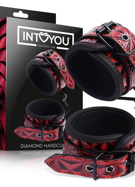 Adjustable Padded Handcuffs Diamond Vegan Leather