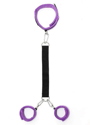 adjustable purple handcuffs to collar with leash accessory