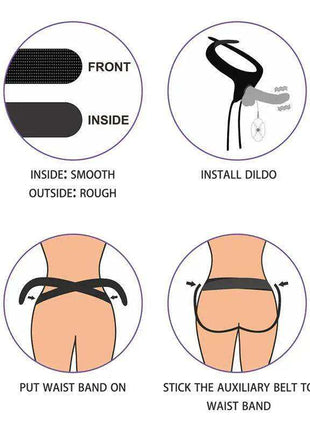 Adjustable Strap on with black textured waist and auxiliary straps, smooth inner surface and rough outer grip