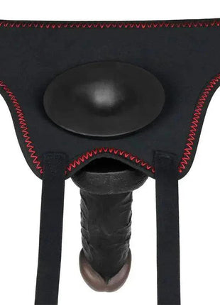 Adjustable StrapOn with 7-inch realistic dildo and adjustable harness in black silicone