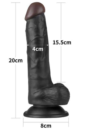 Adjustable Strapon with Dildo 7.5, black realistic dildo with brown rounded tip, textured shaft and suction-cup base