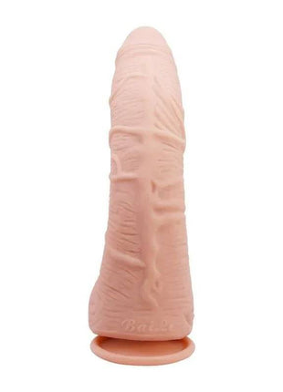 Alex Curved Dildo with testicles and suction cup for G-spot stimulation in flesh tone