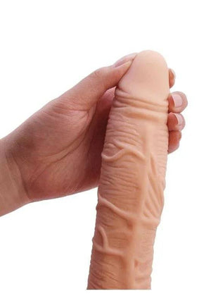 Alex Curved Dildo with testicles and suction cup for G-spot stimulation in flesh tone