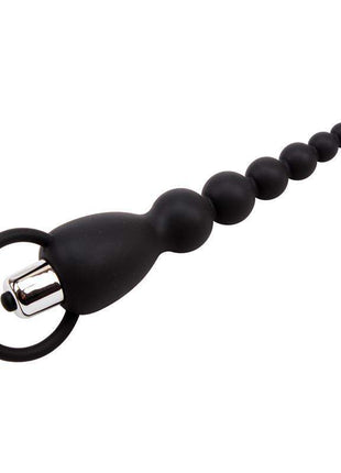Anal Chain Elite Power black silicone anal chain with graduated round beads, loop handle and silver-tone control