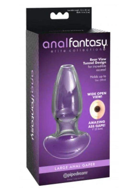 Anal Gaper Large Clear package showing a transparent purple-tinted body, flared base and wide-open viewing design