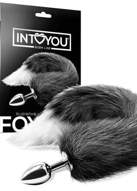Anal Plug Black and White Foxy Tail