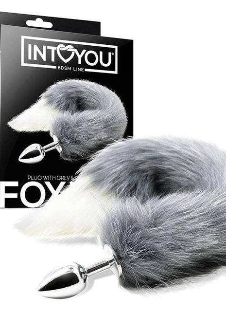 Anal Plug with Grey and White Foxy Tail