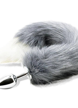 Anal Plug with Grey and White Foxy Tail