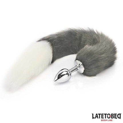Anal Plug with Tail - Elegant 40cm Gray & White