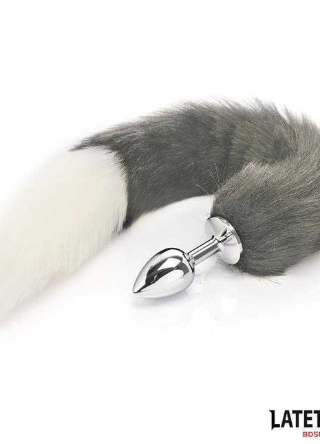 Anal Plug with Tail - Elegant 40cm Gray & White