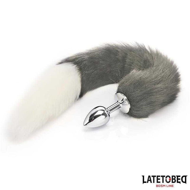 Anal Plug with Tail - Elegant 40cm Gray & White