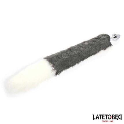 Anal Plug with Tail - Elegant 40cm Gray & White