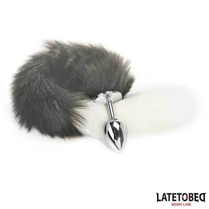 Anal Plug with Tail - Elegant 40cm Gray & White