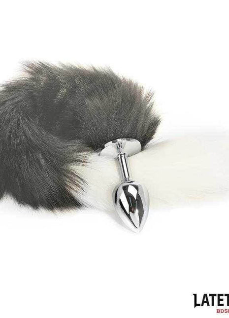 Anal Plug with Tail - Elegant 40cm Gray & White