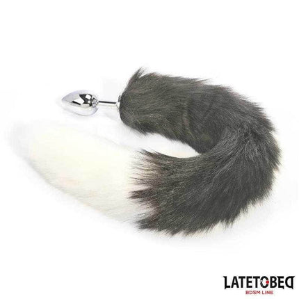 Anal Plug with Tail - Elegant 40cm Gray & White