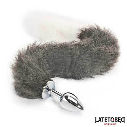 Anal Plug with Tail - Elegant 40cm Gray & White