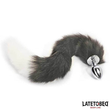 Anal Plug with Tail - Elegant 40cm Gray & White