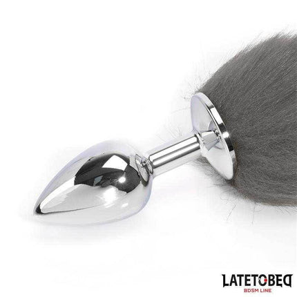 Anal Plug with Tail - Elegant 40cm Gray & White