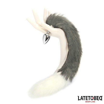 Anal Plug with Tail - Elegant 40cm Gray & White