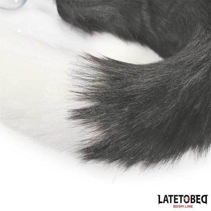 Anal Plug with Tail - Elegant 40cm Gray & White